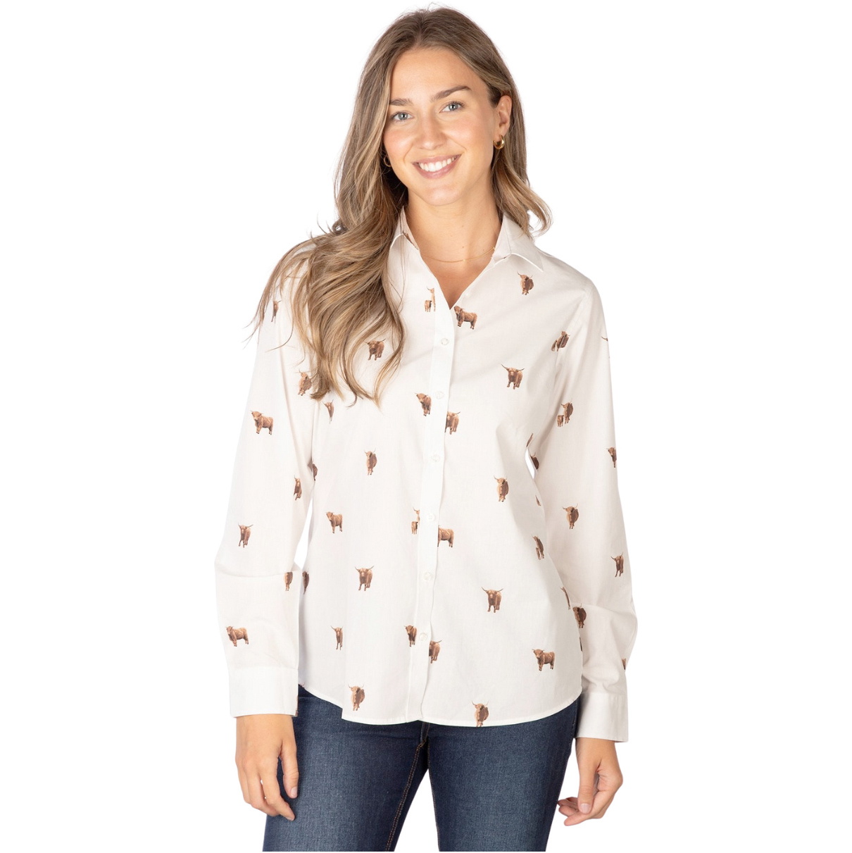2025 Rydale Womens Wistow II Printed Country Cotton Shirt 407165 - Highland Cow
